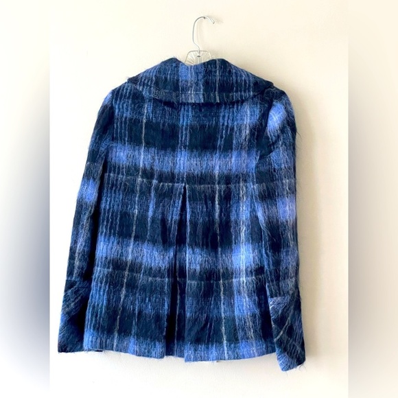 Eryn Brinie Made In Italy Winter Wool Coat Metallic Blue Sz S Oversized Collar - Picture 2 of 11